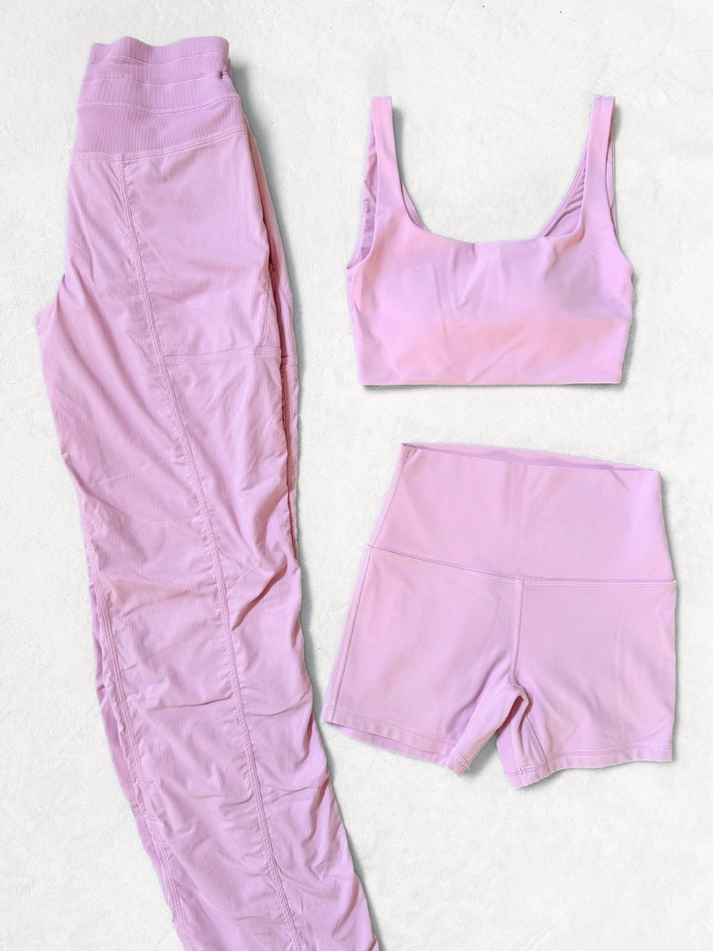 Lululemon Vitapink Dance Studio Pant + Align Shorts 4” + Bend This Bra Set